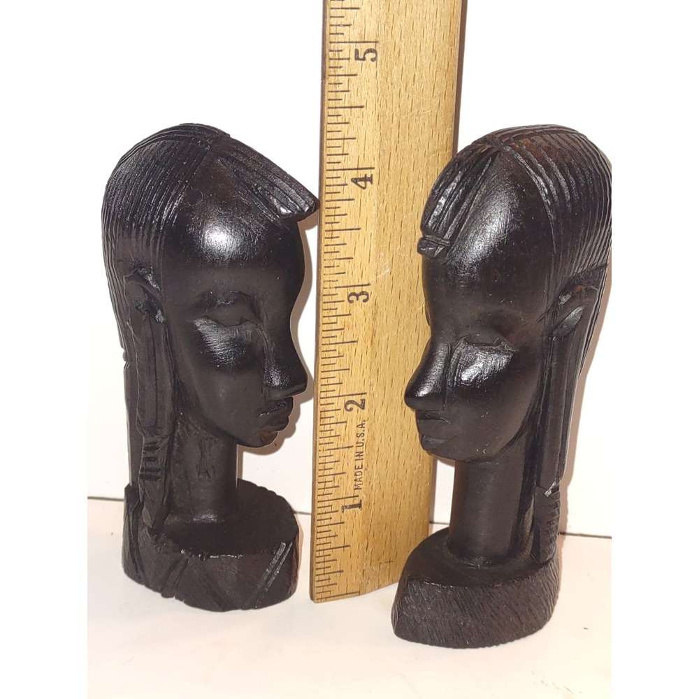 Vintage African Ebony Wood Carved Statues Tanzania Tribal Art Home Decor 4.5"